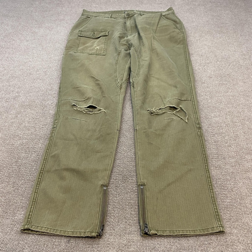 Lifted Research Group Pants Mens 36x30 Green Cargo Ankle Zip Herringbone Grunge